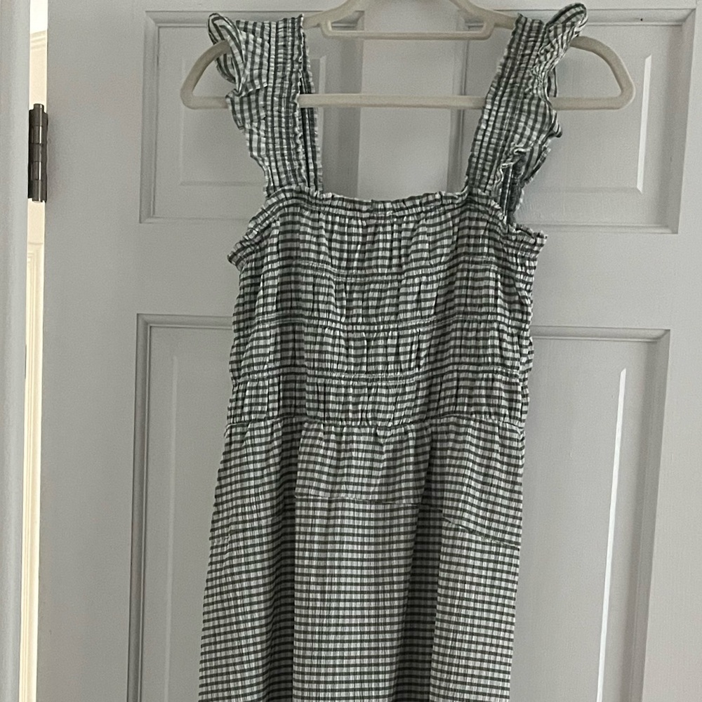 Medium Tall Fit & Flare Lightweight Smocked Gingham Midi Dress
